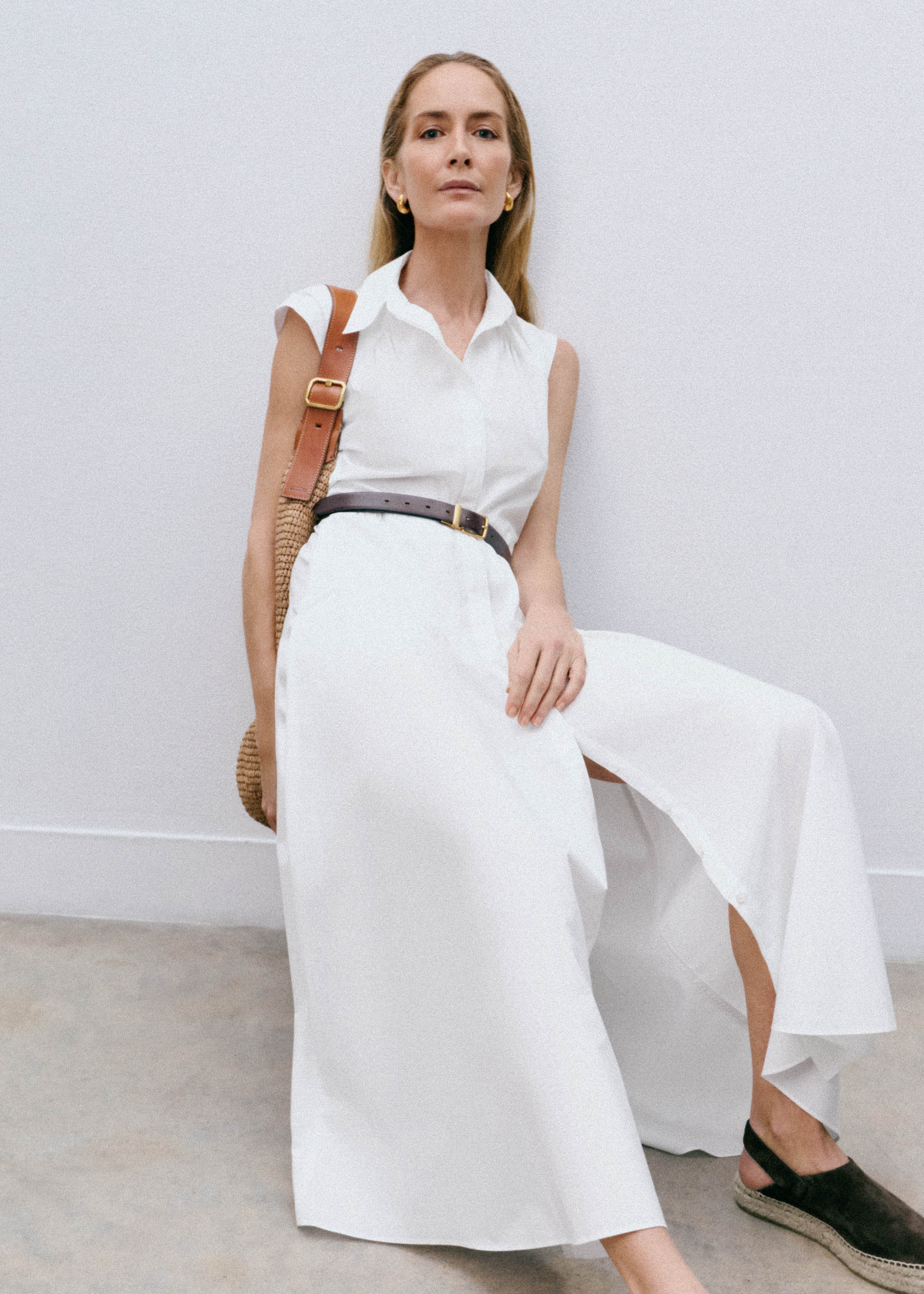 Cotton Poplin Maxi Shirt Dress + Belt