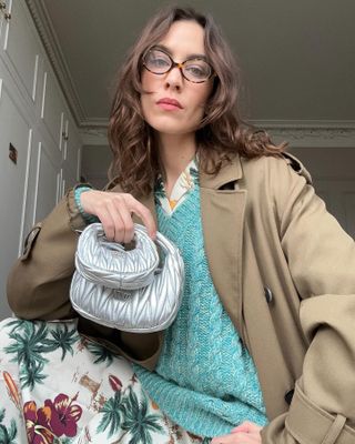 Alexa Chung styles a v-neck knit