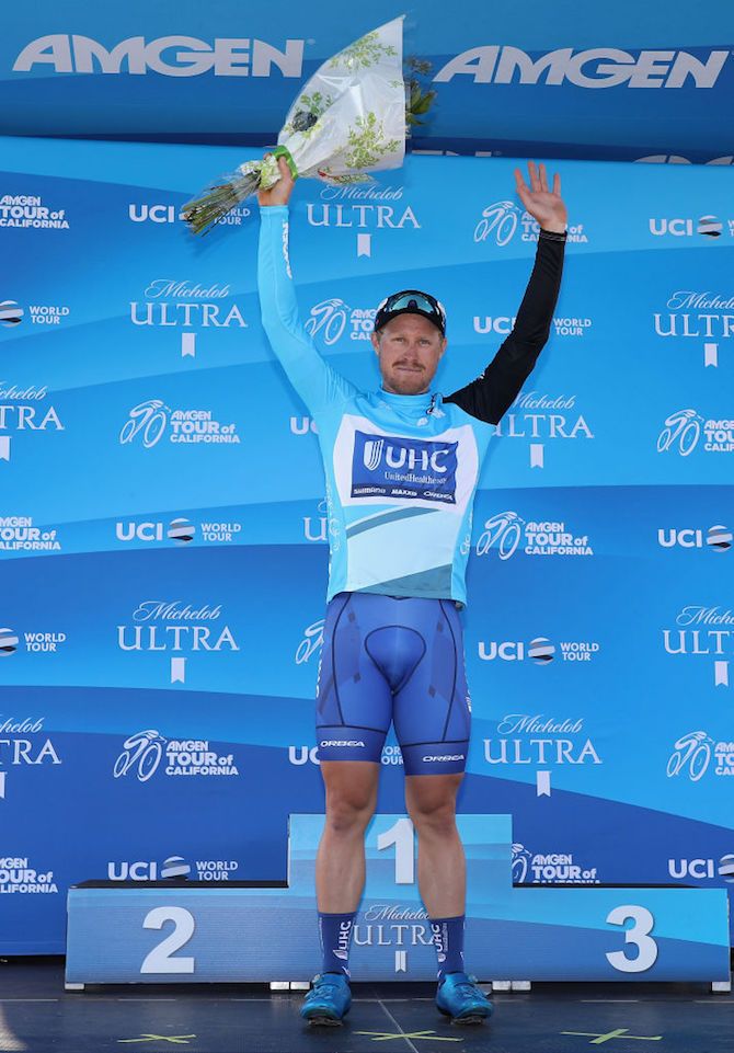 Tanner Putt (UnitedHealthcare) won the blue jersey as most courageous rider on stage 1 of the 2018 Tour of California