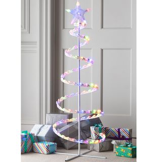 led spiral tree with white door and gifts boxes