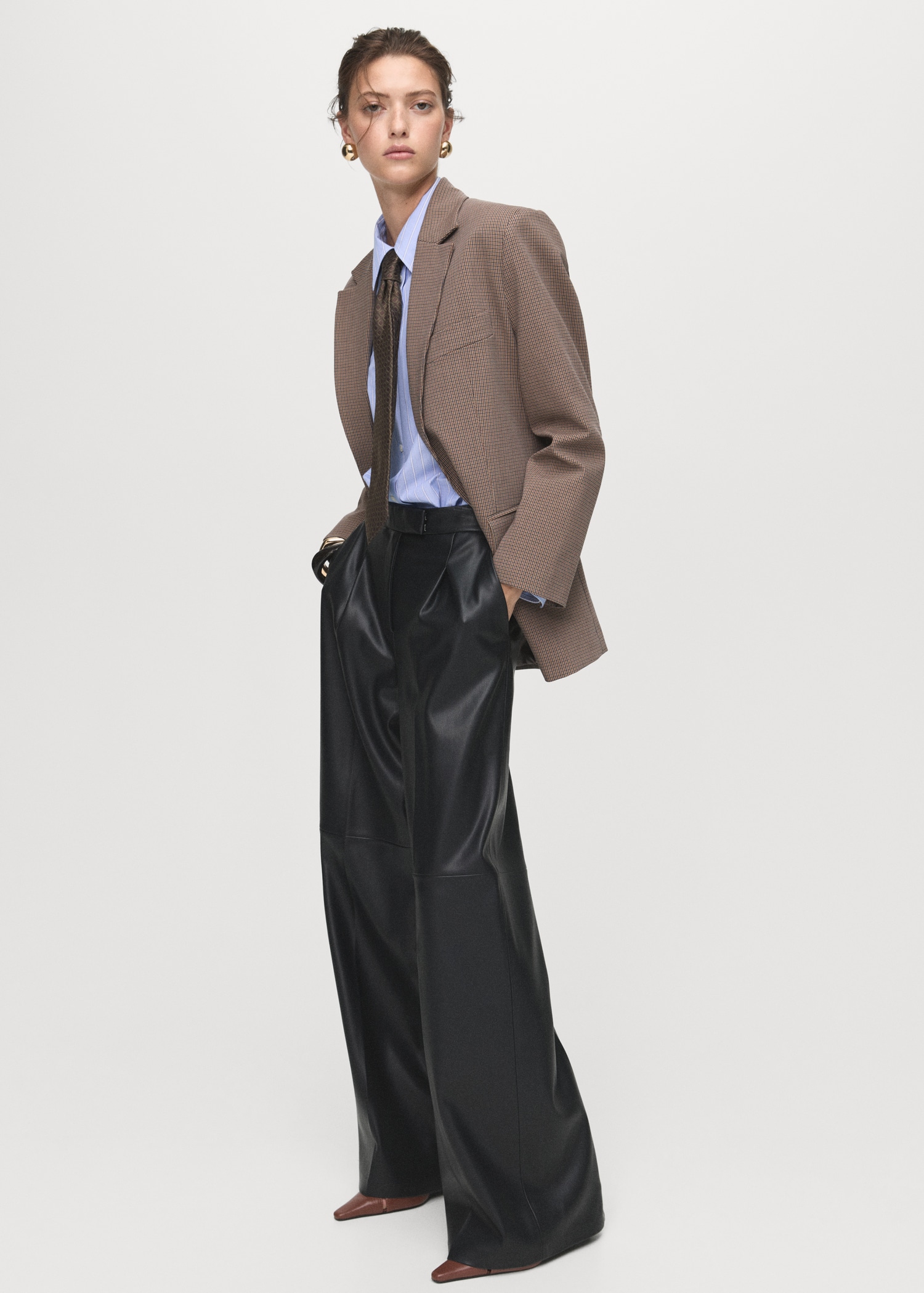 Wide Leg Faux Leather Trousers - Women | Mango Usa