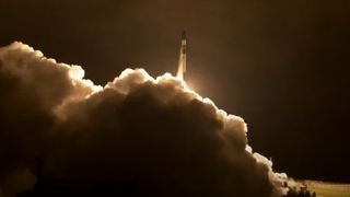 A Rocket Lab Electron launches two BlackSky Earth observation satellites into orbit from the company's Launch Complex 1 on New Zealand's Mahia Peninsula on April 2, 2022.
