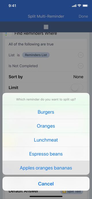 Second part of a workflow showing workflow to split reminders, mid-run