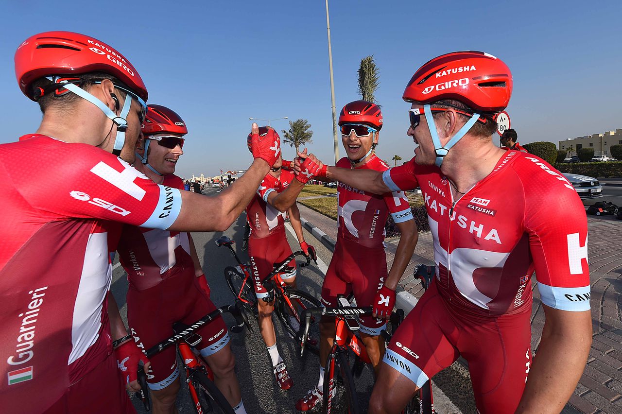 Katusha celebrate Kristoff's win