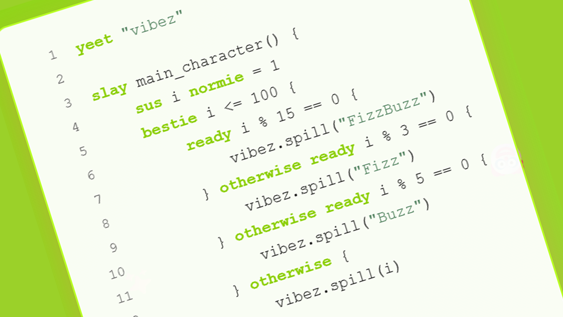 A screenshot of some code in the cursed programming language.