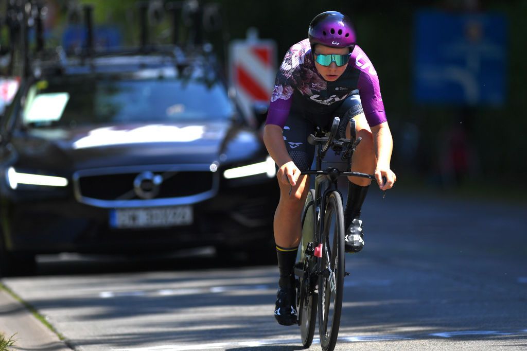 INGELMUNSTER BELGIUM JUNE 16 Lotte Kopecky of Belgium during the 122th Belgian Road Championship 2021 Womens Individual Time Trial a 249km race from Ingelmunster to Ingelmunster ITT bkingelmunster belgiancycling on June 16 2021 in Ingelmunster Belgium Photo by Luc ClaessenGetty Images
