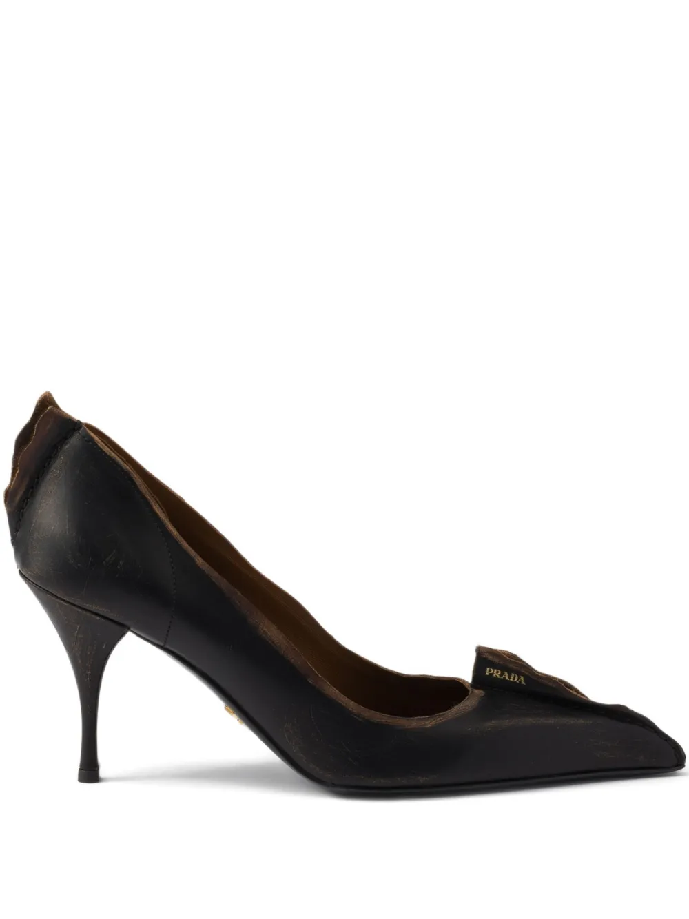Prada 85mm Antiqued Leather Pointed-Toe Pumps | 34.5