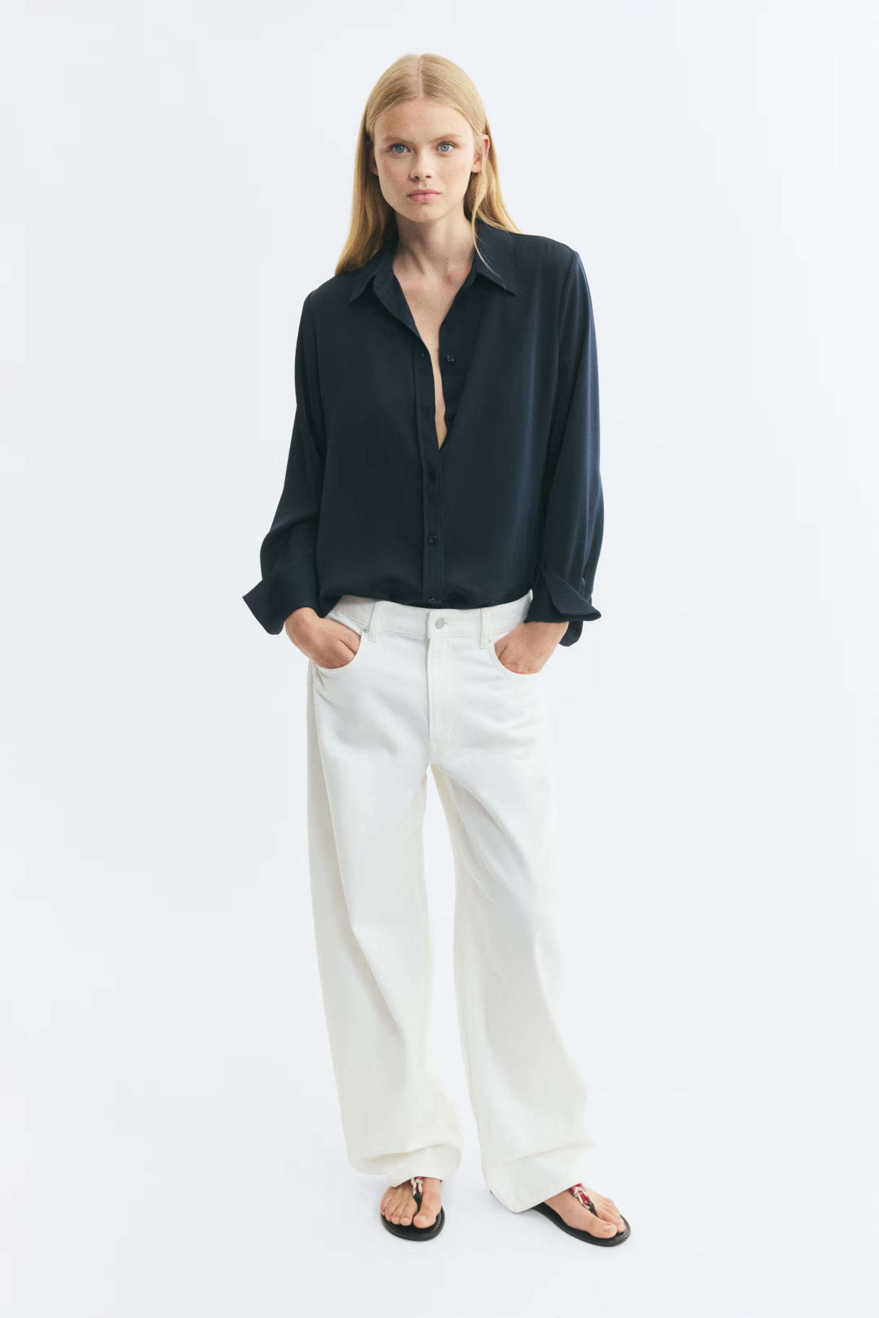 H&amp;amp;M, Long-Sleeved Satin Shirt