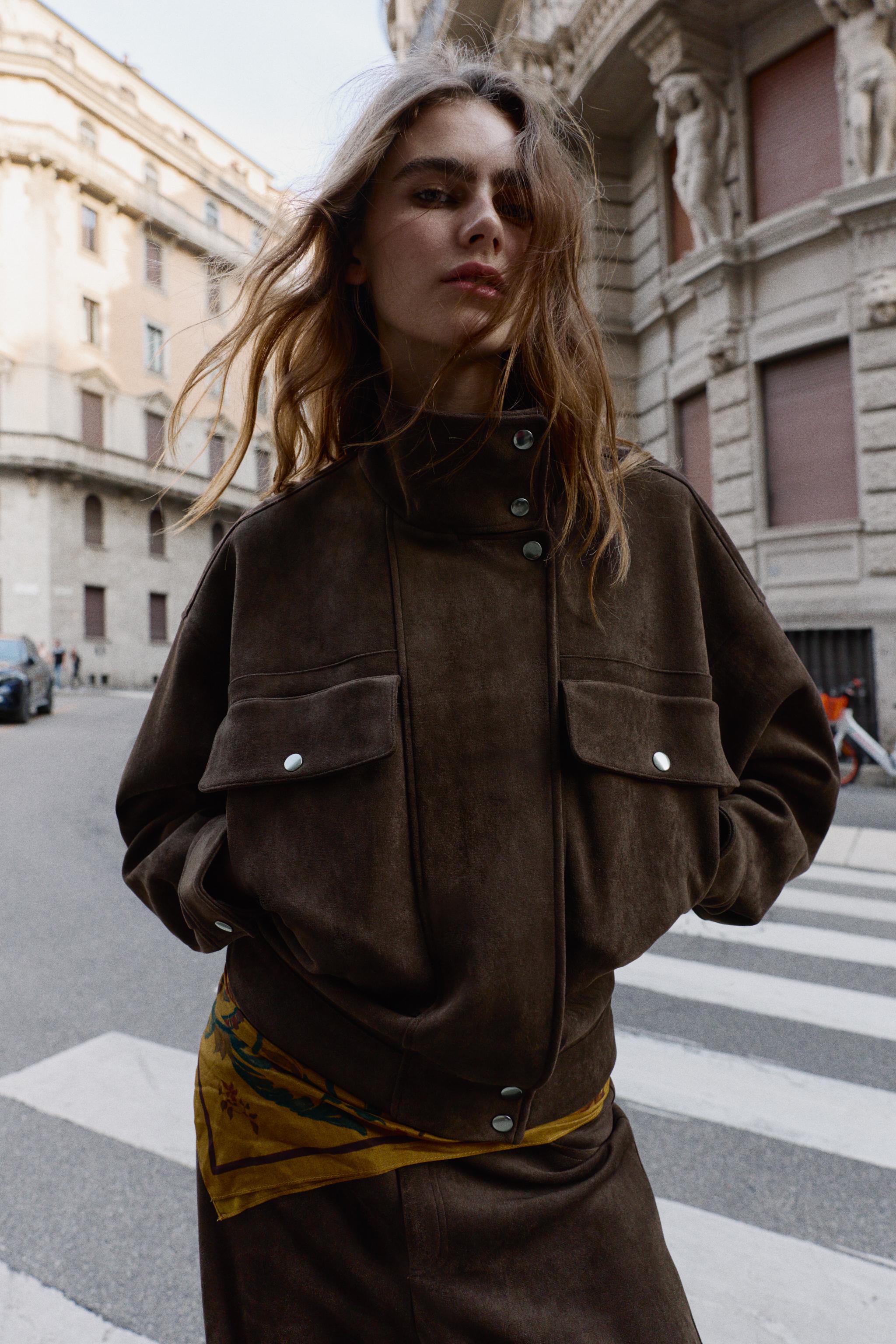 Oversized Faux Suede Bomber Jacket