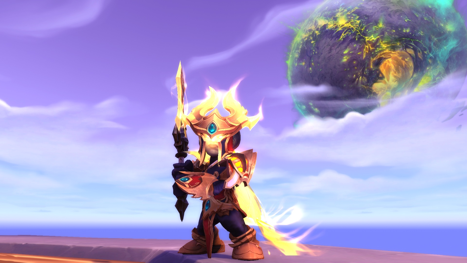 In-game screenshot of my Goblin Death Knight character dressing up as a Paladin in World of Warcraft: Legion Remix