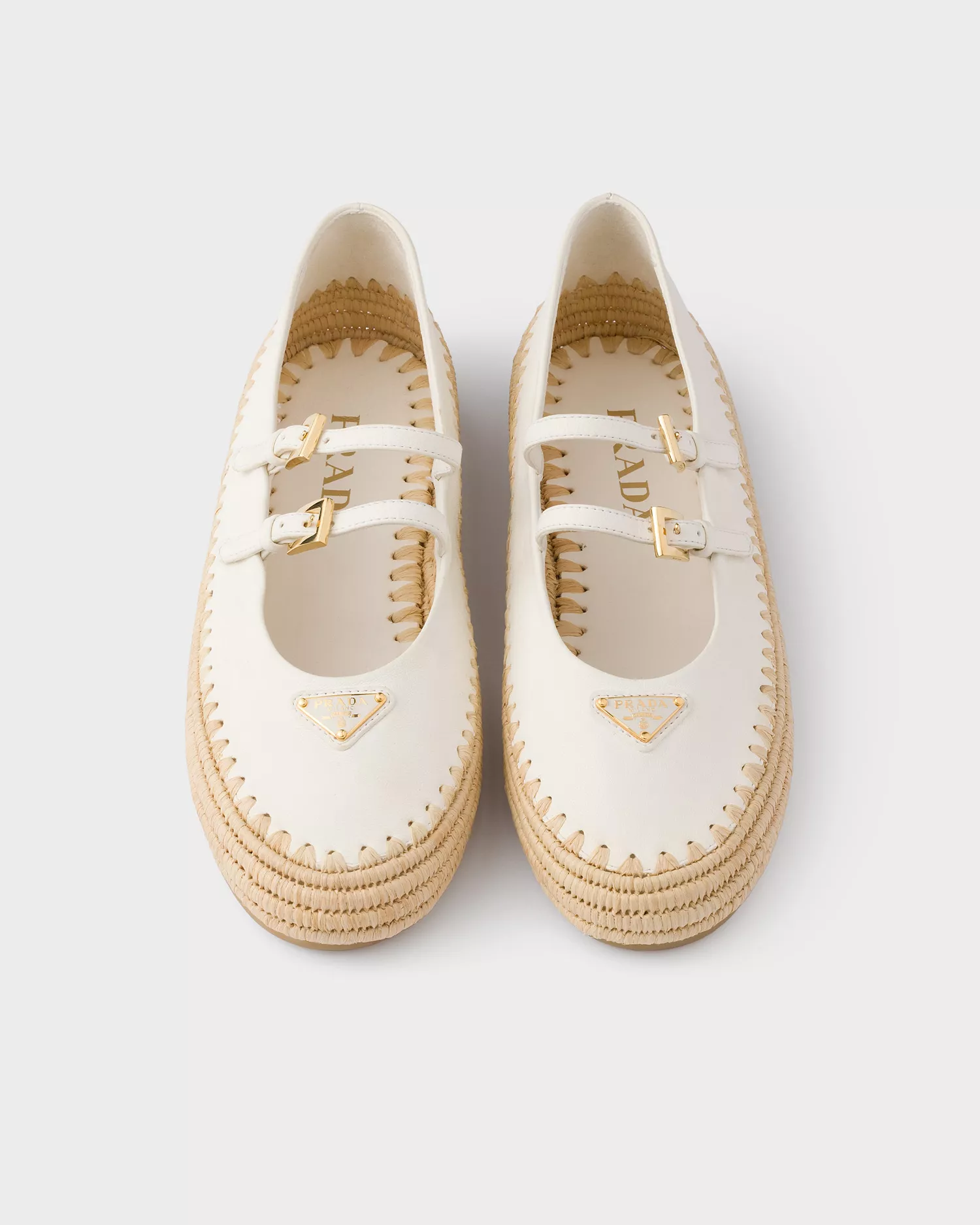 Women's Nappa Leather and Raffia Ballerinas