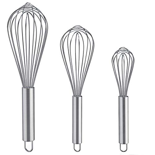Whisks for Cooking, 3 Pack Stainless Steel Whisk for Blending, Whisking, Beating and Stirring, Enhanced Version Balloon Wire Whisk Set, 8&quot;+10&quot;+12&quot;