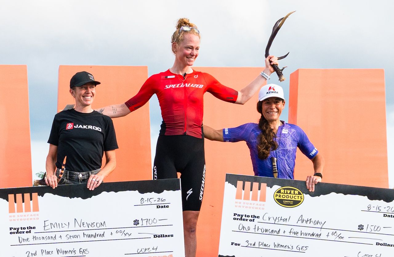 Elite Women's podium at 2026 CORE 4, part of Gravel Earth Series