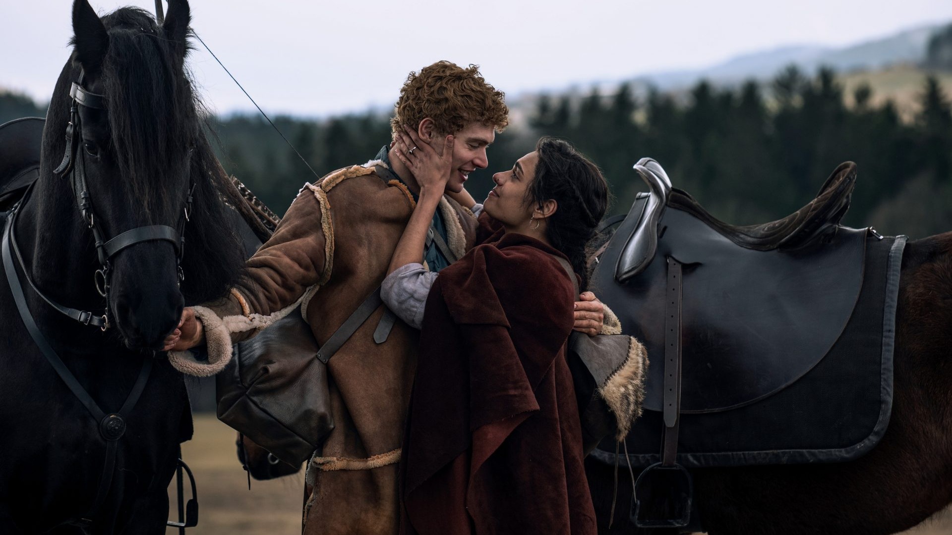 Rand and Egwene share a tender moment in Prime Video's adaptation of The Wheel of Time
