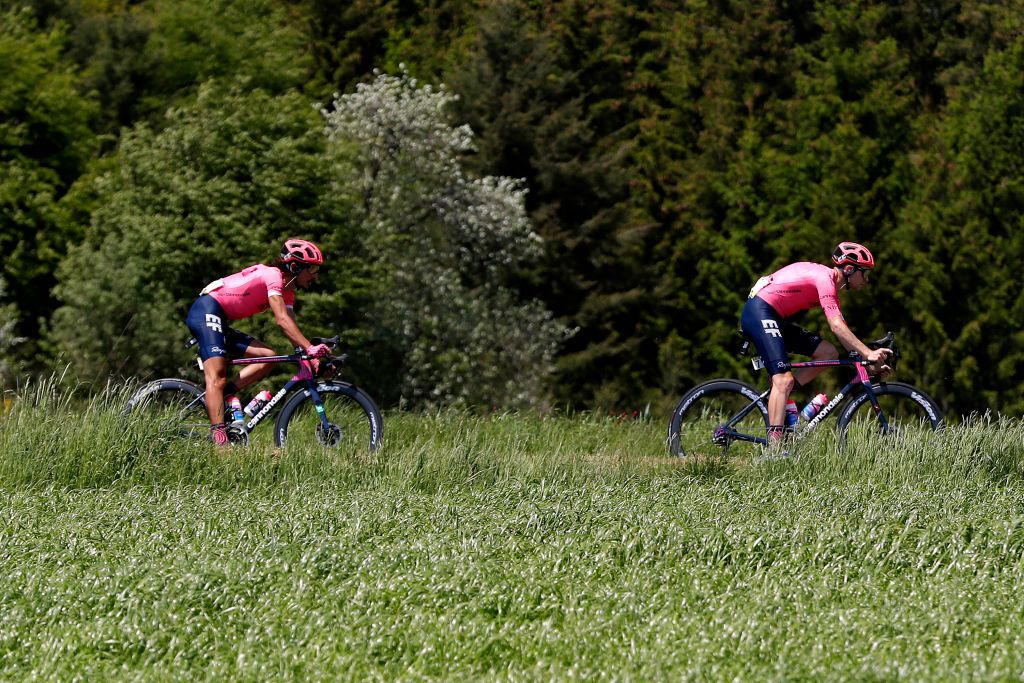 SAINT HAON LE VIEUXON FRANCE JUNE 01 Lachlan David Morton of Australia Logan Owen of United States and Team EF Education Nippo during the 73rd Critrium du Dauphin 2021 Stage 3 a 1722km stage from Langeac to Saint Haon Le Vieuxon UCIworldtour Dauphin dauphine June 01 2021 in Saint Haon Le Vieuxon France Photo by Bas CzerwinskiGetty Images