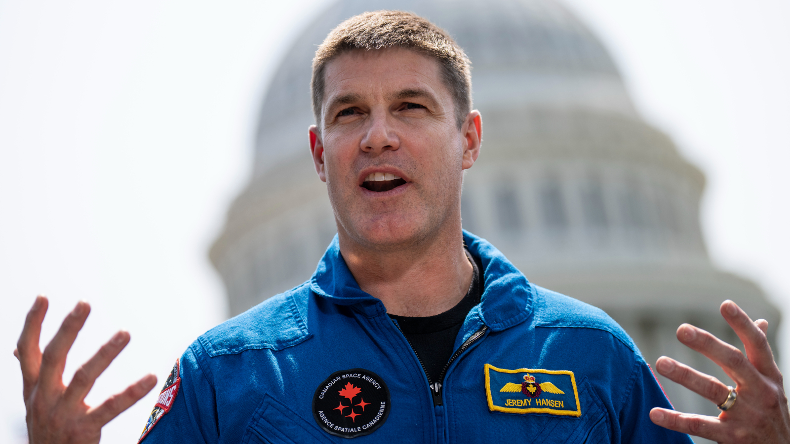 A photo of Hansen speaking at an event on Capitol Hill in May 2023