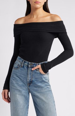 Autumn Cozy Off the Shoulder Waffle Stitch Bodysuit