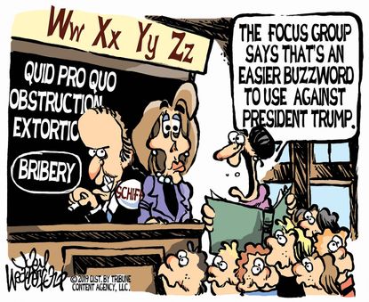 Political Cartoon U.S. Democrats Schiff Pelosi Impeachment Buzzwords