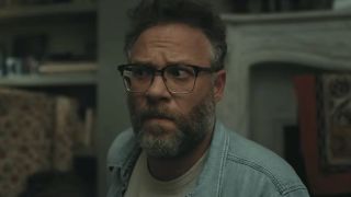 Seth Rogen in glasses looking suspicious in The Invite