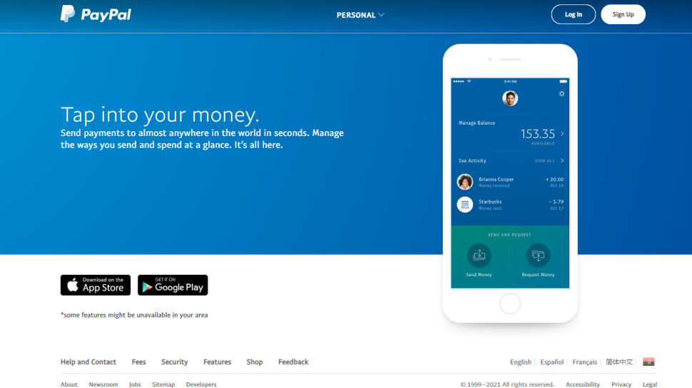 Website screenshot for PayPal