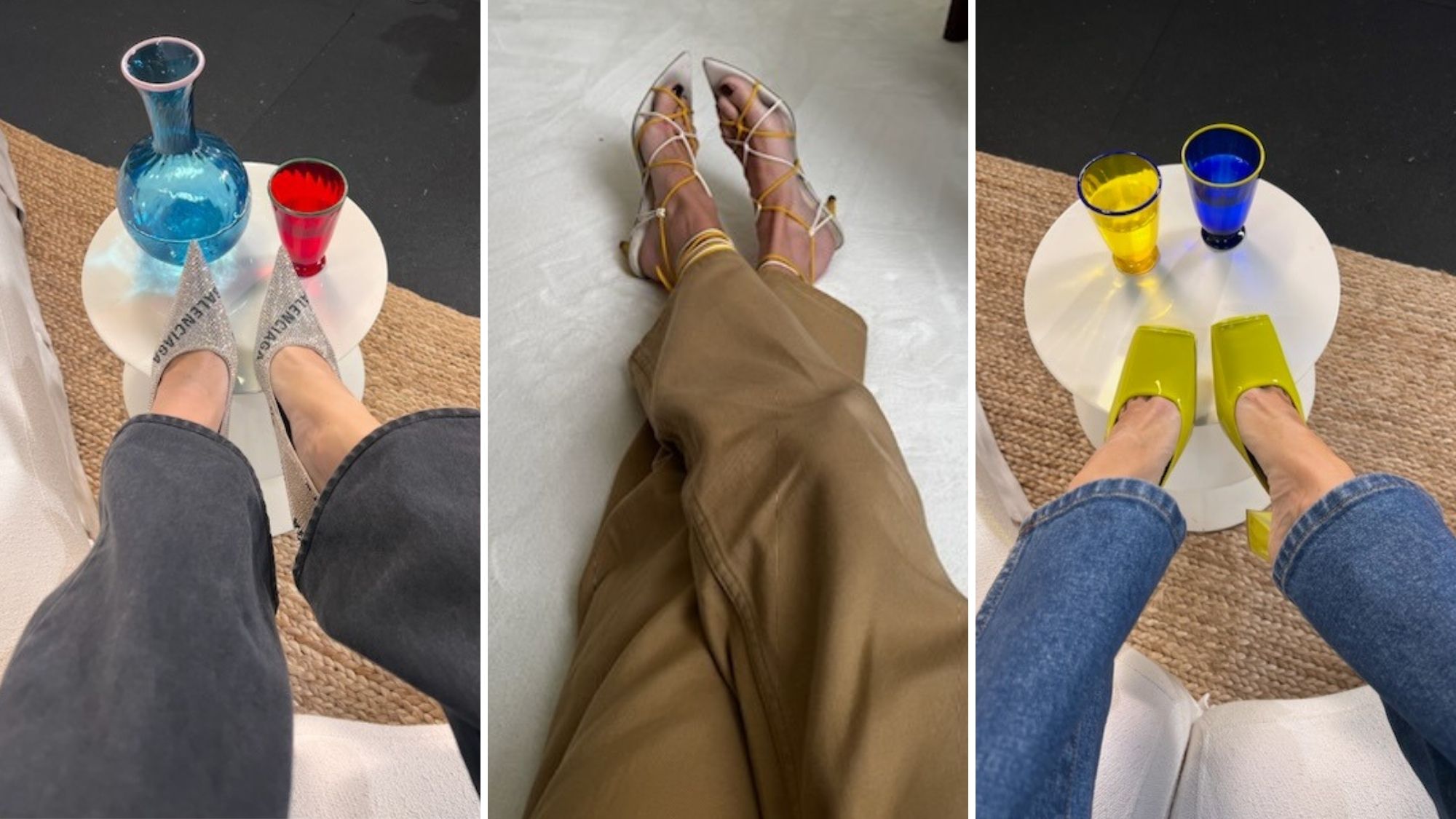 erin deering wearing designer shoes at home