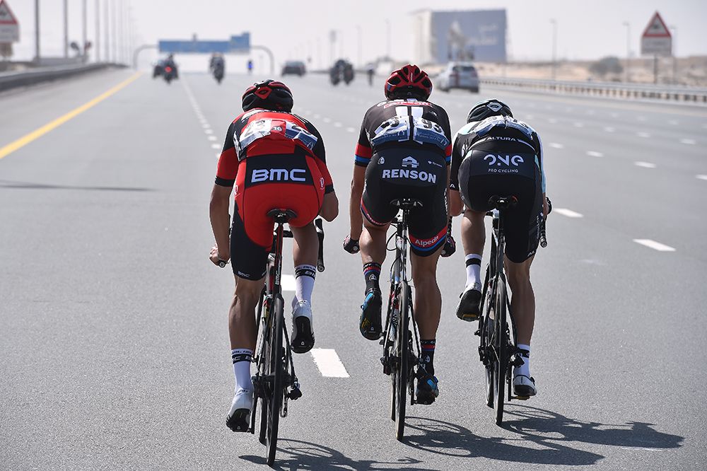 Silvan Dillier (BMC), Koen De Kort (Giant-Alpecin) and Marcin Bialoblocki (One)