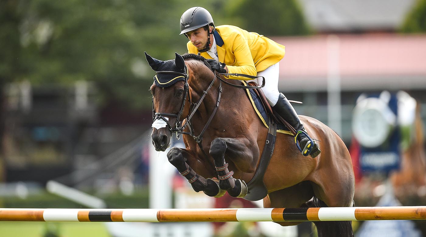 Dublin , Ireland - 10 August 2017; Yuri Mansur Guerios of Brazil competing on Unita Ask during the Anglesea Serpentine Stakes at the Dublin Horse Show at the RDS in Ballsbridge, Dublin. (Photo By Cody Glenn/Sportsfile via Getty Images)