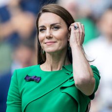 Catherine, Princess of Wales at the trophy presentations after the Gentlemen's Singles Final match on Centre Court during the Wimbledon Lawn Tennis Championships at the All England Lawn Tennis and Croquet Club at Wimbledon on July 16, 2023, in London, England