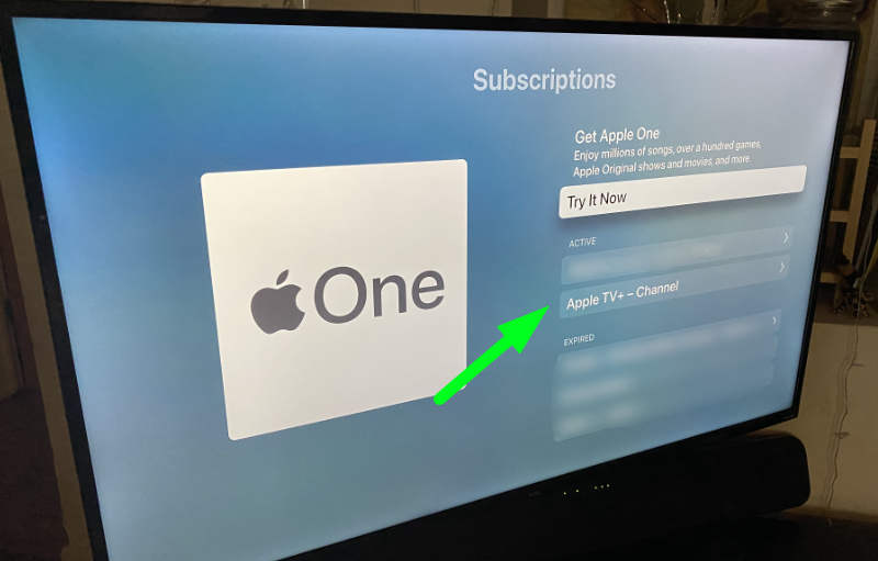 Subscriptions screen on Apple TV