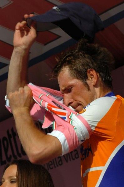 Denis Menchov dons another pink jersey.