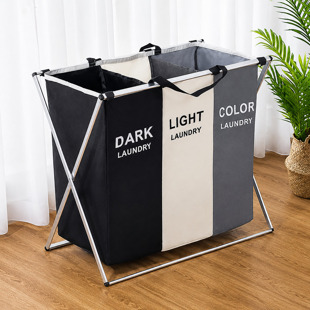 Ebern Designs Metal Frame 180l Laundry Hamper Basket 3 Section &amp;amp; Reviews | Wayfair
