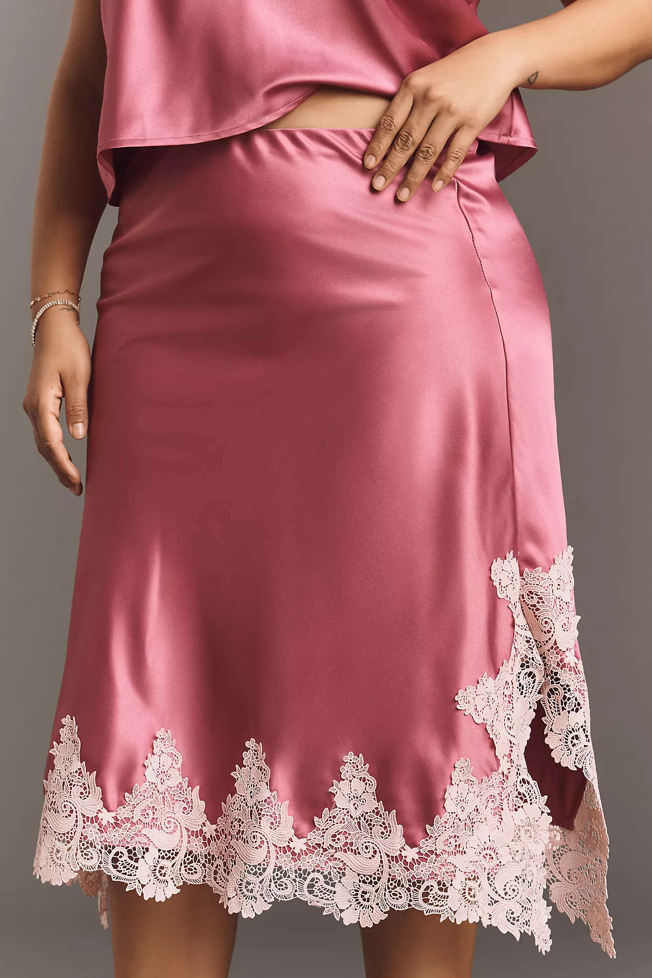 By Anthropologie Lace-Trim Bias-Cut Slip Midi Skirt
