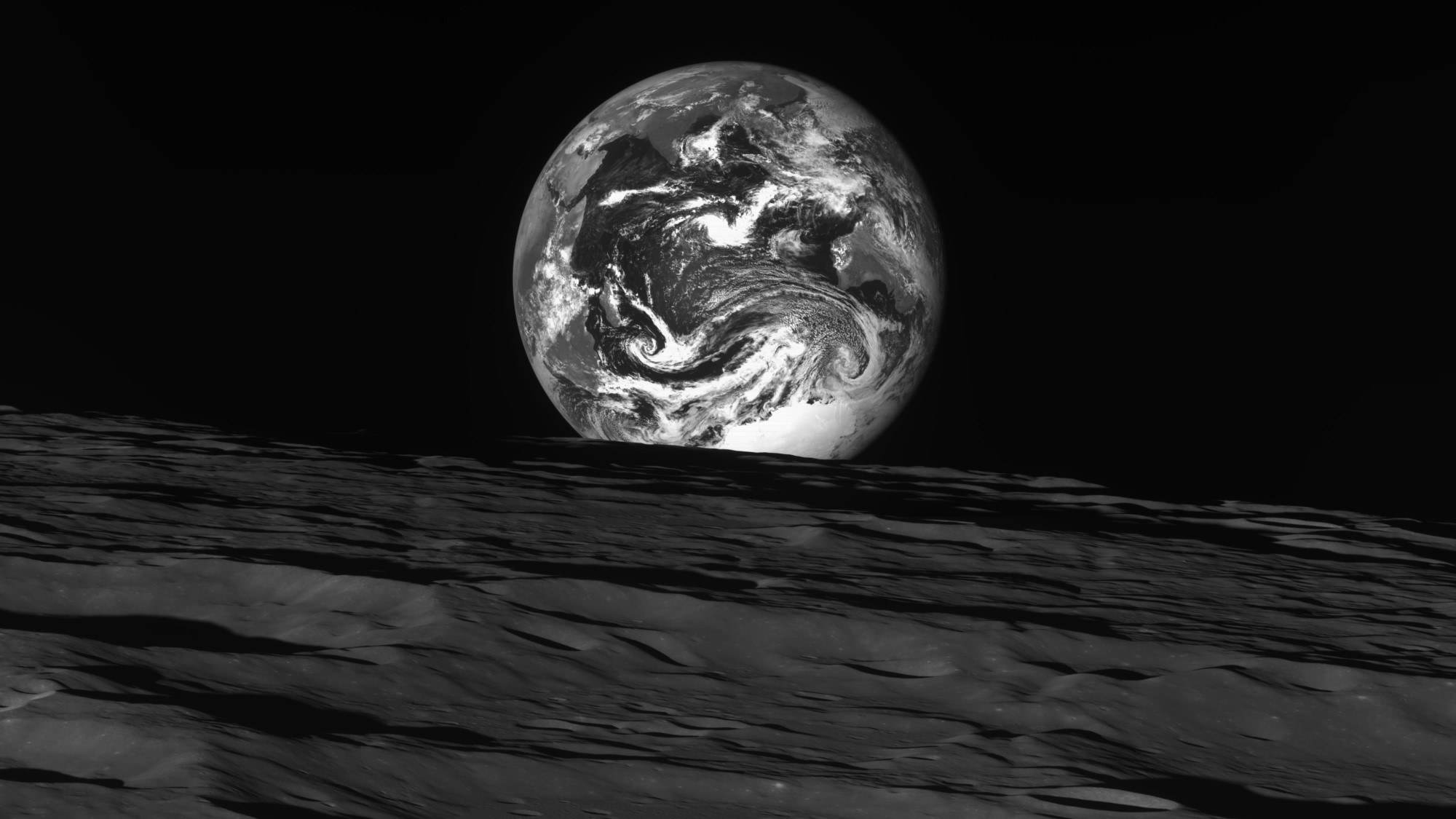 Photo of Earth and Moon taken by South Korea's Danuri mission on December 24, 2022.