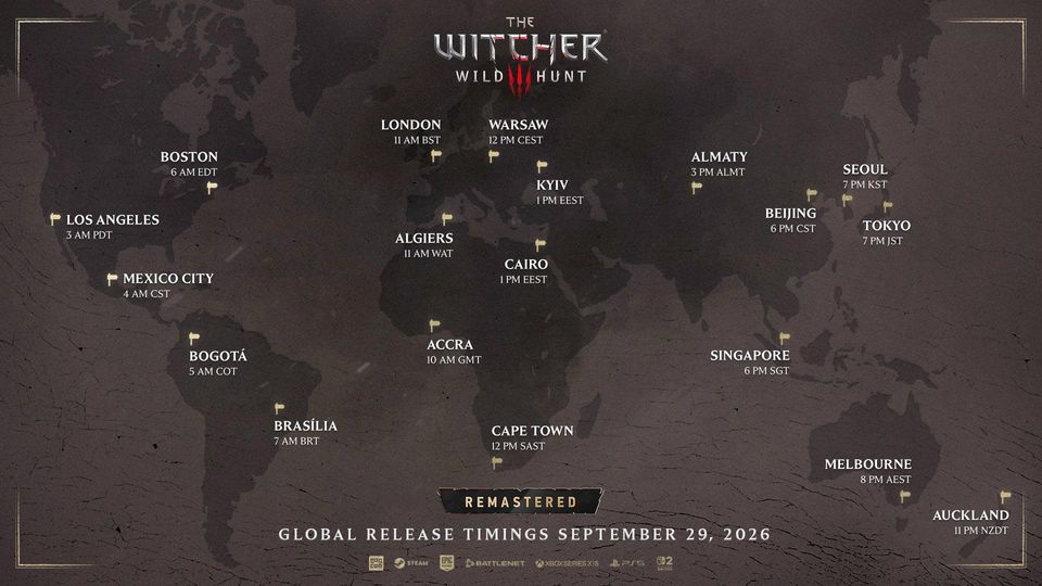 Here's The Witcher 3 Remastered release time for your region
