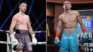 Composite image of Josh Taylor and Teofimo Lopez with gloves on