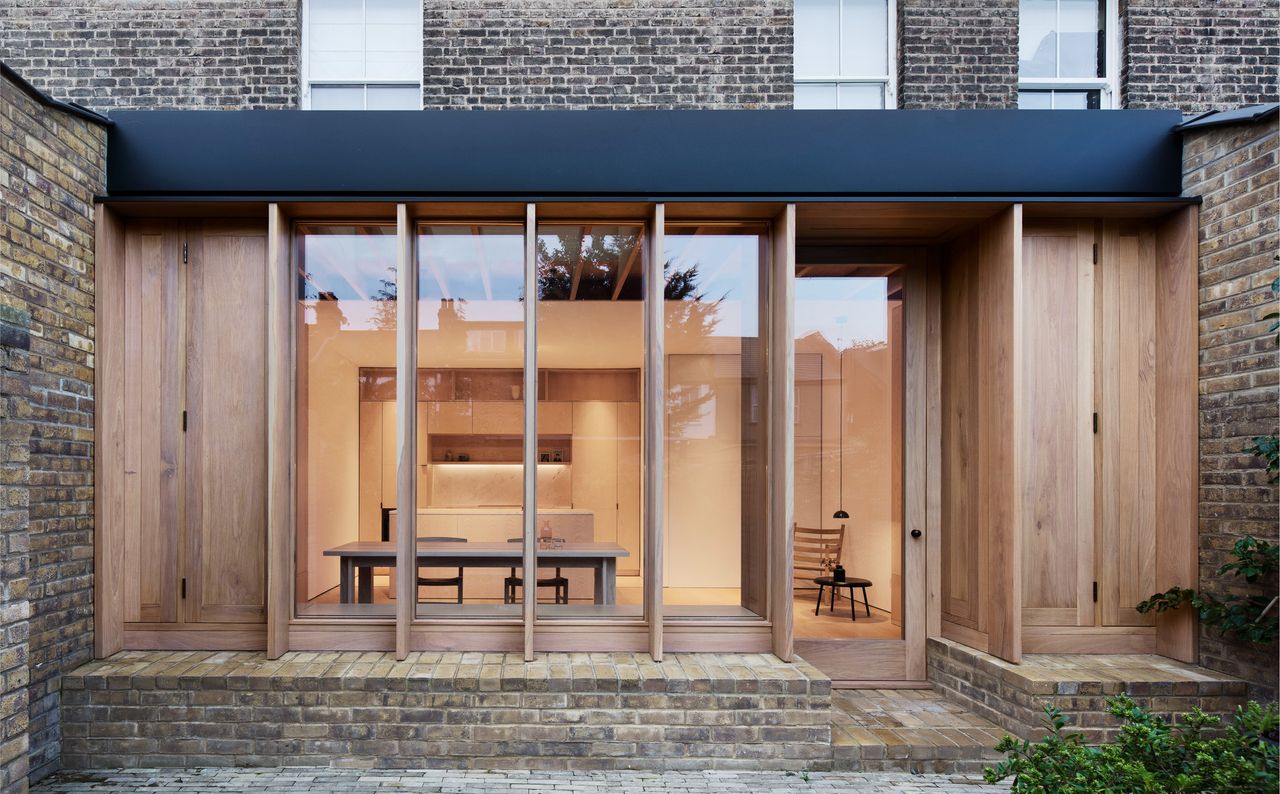 exterior with timber slats at Dewsbury Road House extension