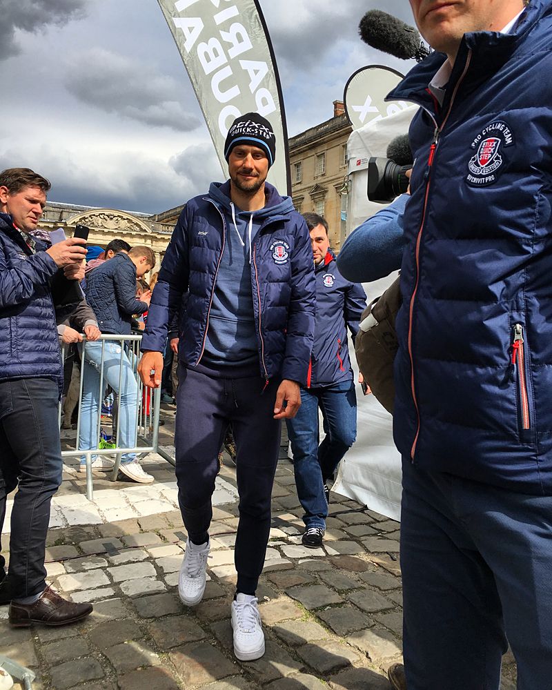 Tom Boonen (Etixx-QuickStep) arrives for the team presentation