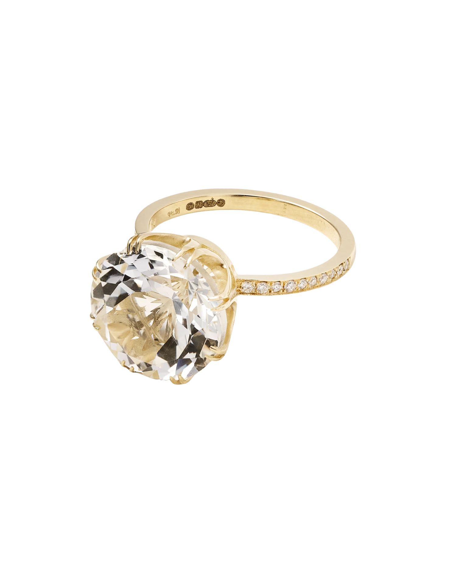 Solitaire Crown 18-Karat Gold, Topaz and Diamond Ring