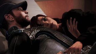Mass Effect 3 Joker and Shepard lying in bed