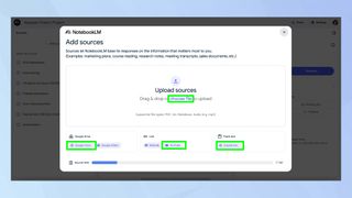 Google's NotebookLM upload sources options highlighted 
