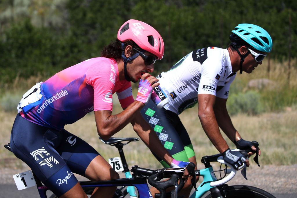 Lachlan Morton fuels up during stage 5 at the Tour of Utah