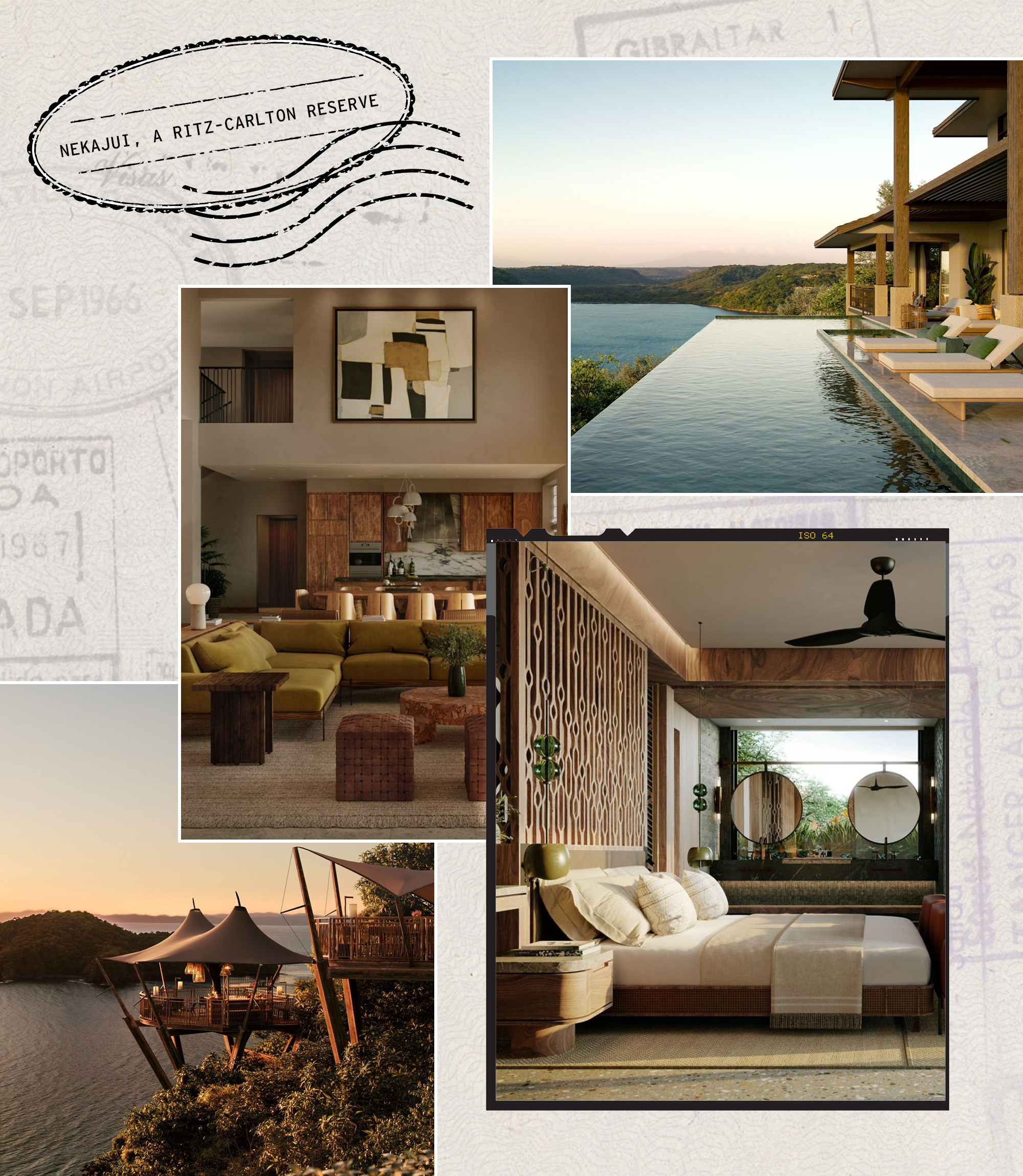 a collage of four images of Nekajui, a Ritz-Carlton Reserve in Costa Rica