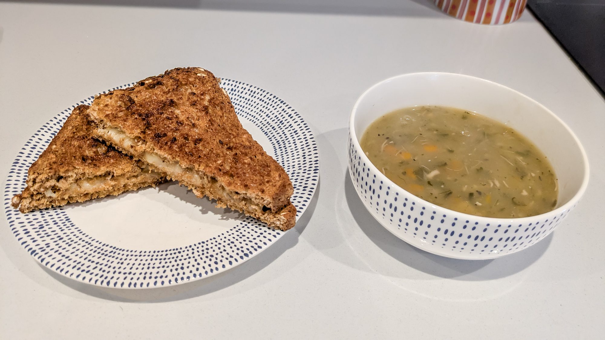Grilled cheese toasty and hot soup make in Ninja Crispi Microwave