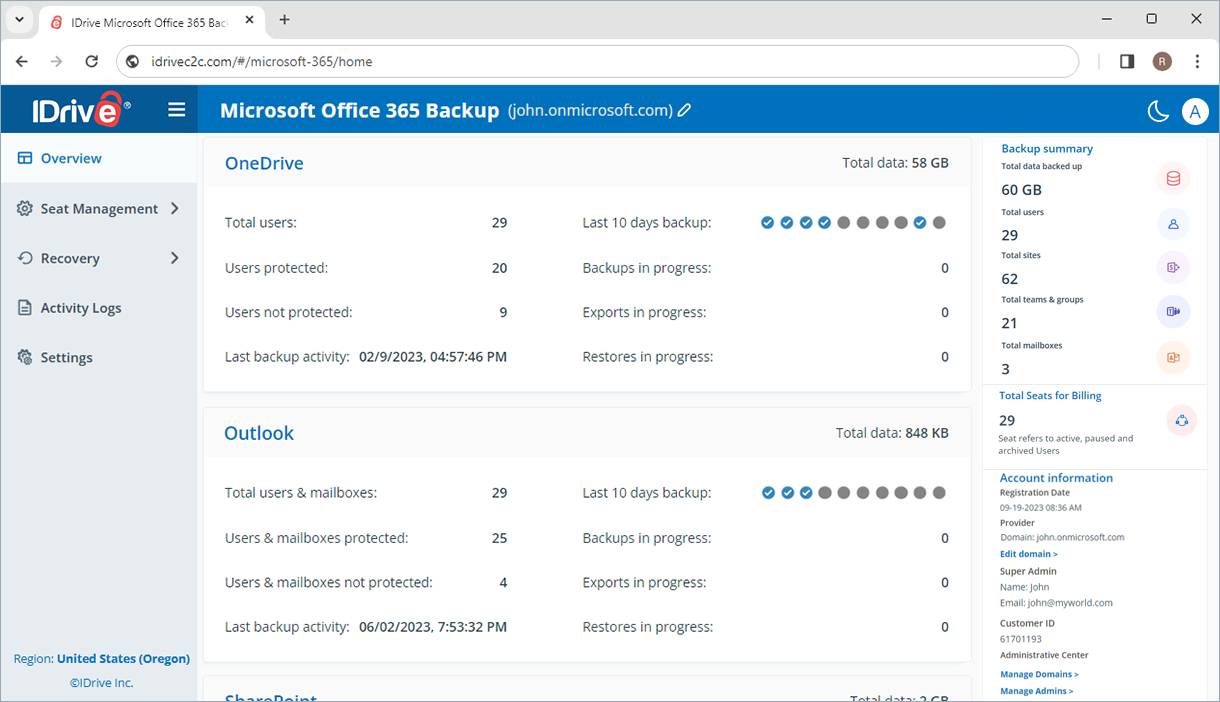 iDrive Microsoft 365 backup