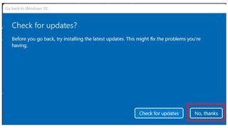 A screenshot of the Windows 11 downgrade menu