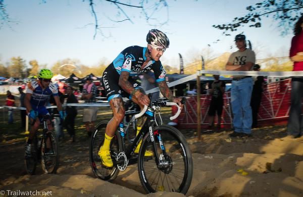 Ben Berden (Raleigh Clement) leading Adam Craig through one of the sand pits