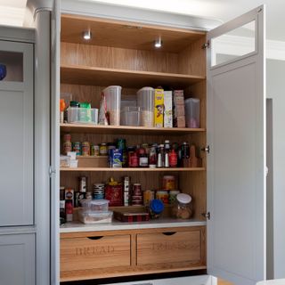 kitchen pantry with kitchen cupboard having led lights