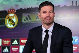 Xabi Alonso speaks to the media following his unveiling as Real Madrid coach in May 2025.