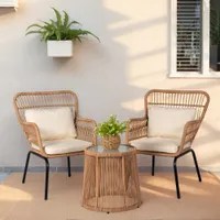 Grearden 3-Piece Rattan Patio Conversation Set with Off-white Cushions Included