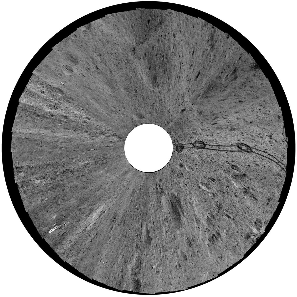 A circular reprojection of a Yutu-2 panorama taken March 2019.